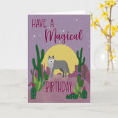 Carte Cactus Loup Magique Anniversaire (Fleur jaune)