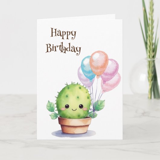 Carte Cactus mignons avec ballons d'anniversaire (Devant)