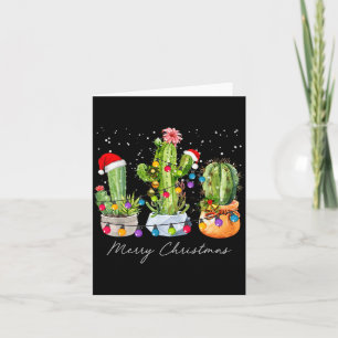 Carte Cactus Noël Arbres de Noël Lumières Chapeau de Pèr