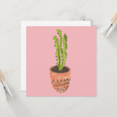 Carte Cactus Plante Terracotta main tirée rose (Devant/Arrière en situation)