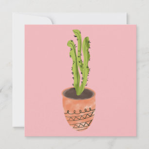 Carte Cactus Plante Terracotta main tirée rose
