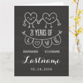 Carte Cadeau 21e anniversaire coeurs de craie (Fleur jaune)