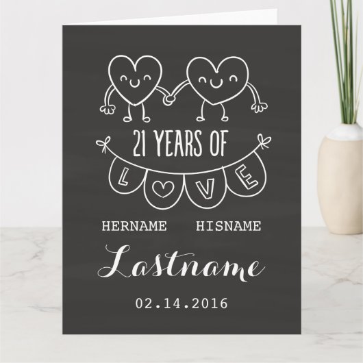 Carte Cadeau 21e anniversaire coeurs de craie (Devant)