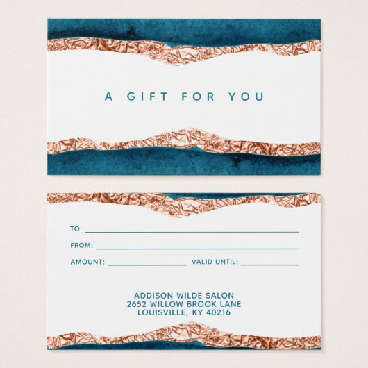 Carte-cadeau à aquarelle sarcelle et or (Devant & derrière)