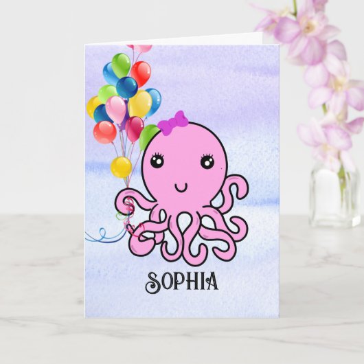 Carte Cadeau Anniversaire Personnaliser Nom Age Octopus  (Orchidée)
