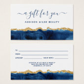 Carte Cadeau Aquarelle Bleu Marine Et Or (Devant & derrière)