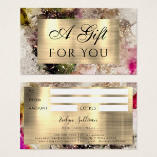 Carte cadeau Aquarelle Rose Vert et Gold Foil