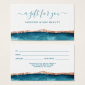 Carte Cadeau Aquarelle turquoise Et Or (Devant & derrière)
