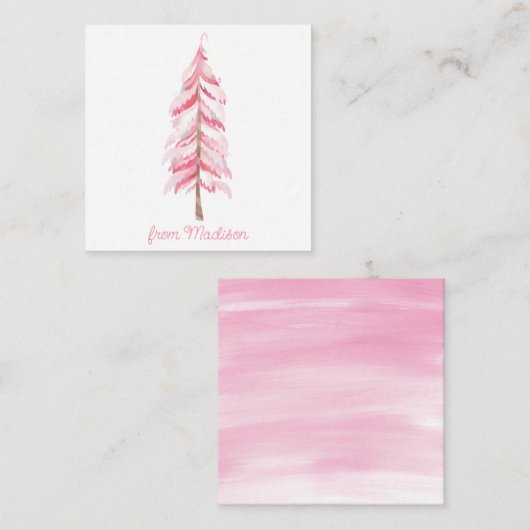 Carte cadeau Arbre de Noël Aquarelle rose (Devant / Derrière)