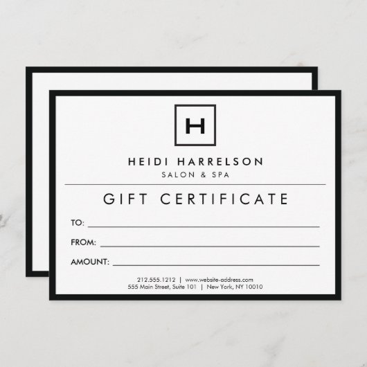 Carte Cadeau avec Logo de Boîte et Votre Initiale (Devant / Derrière)