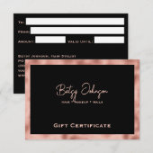 Carte cadeau Black & Faux Rose Gold Foil (Devant / Derrière)