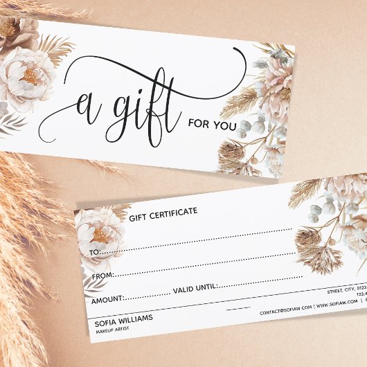 Carte cadeau Boho Modern Rose Floral Certificate