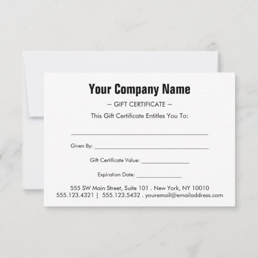 Carte cadeau Bordure simple noire blanche (Dos)