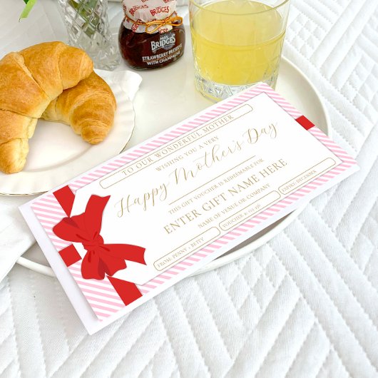 Carte cadeau Bow Pink Stripe Mère's Day