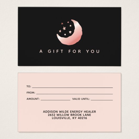 Carte cadeau Céleste Rose Gold Crescent Moon Stars (Devant & derrière)