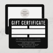Carte CADEAU CERTIFICAT affaires moderne noir blanc (Devant / Derrière)
