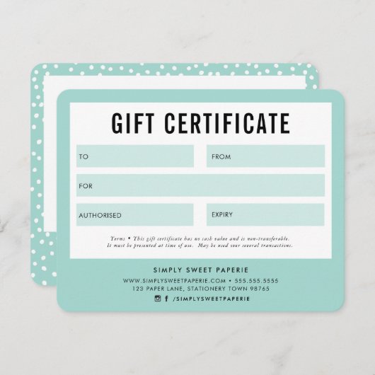 Carte CADEAU CERTIFICAT d'entreprise moderne (Devant / Derrière)