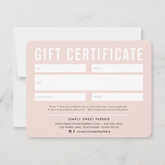 Carte CADEAU CERTIFICAT d'entreprise moderne rousse rose (Devant)