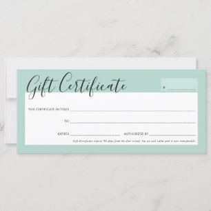 Carte CADEAU CERTIFICAT élégant à la menthe verte rose o