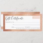 Carte CADEAU CERTIFICAT élégant glam rose or chic (Devant / Derrière)