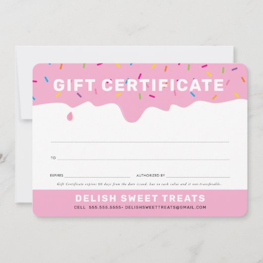 Carte CADEAU CERTIFICAT mignon gouttes de dégivrage rose (Devant)