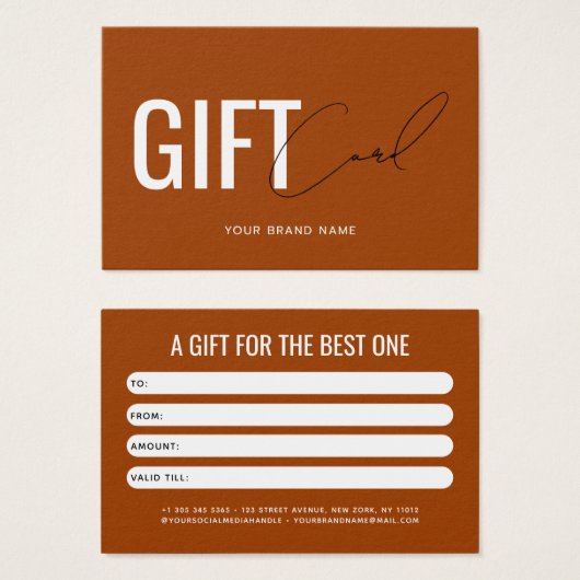Carte cadeau client en terre cuite moderne profess (Devant & derrière)