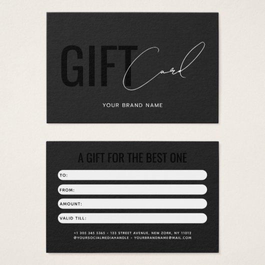 Carte cadeau client gris noir professionnel modern (Devant & derrière)