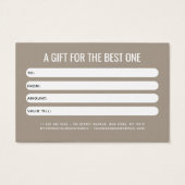 Carte cadeau client marron clair professionnel mod (Dos)
