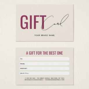 Carte cadeau client moderne professionnelle beige