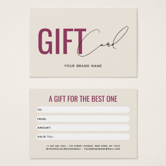 Carte cadeau client moderne professionnelle beige (Devant & derrière)