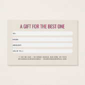 Carte cadeau client moderne professionnelle beige (Dos)