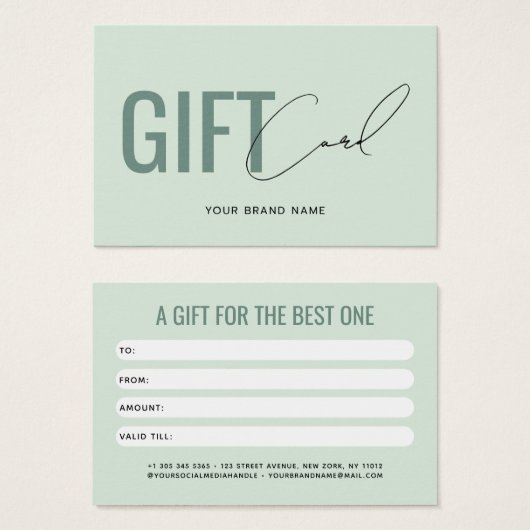 Carte cadeau client vert clair moderne professionn (Devant & derrière)