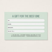 Carte cadeau client vert clair moderne professionn (Dos)