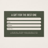 Carte cadeau client vert olive moderne professionn (Dos)