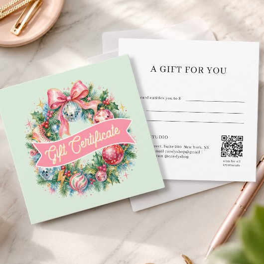 Carte Cadeau Code QR Couronne de Noël Rétro Disco
