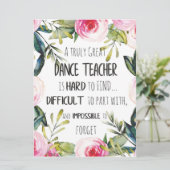 Carte Cadeau d'adieu pour professeur de danse Citation d (Debout devant)