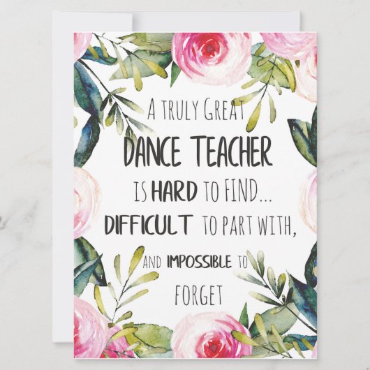 Carte Cadeau d'adieu pour professeur de danse Citation d (Devant)