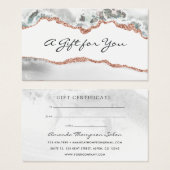 Carte cadeau d'affaires Gold Agate blanche et Rose (Devant & derrière)