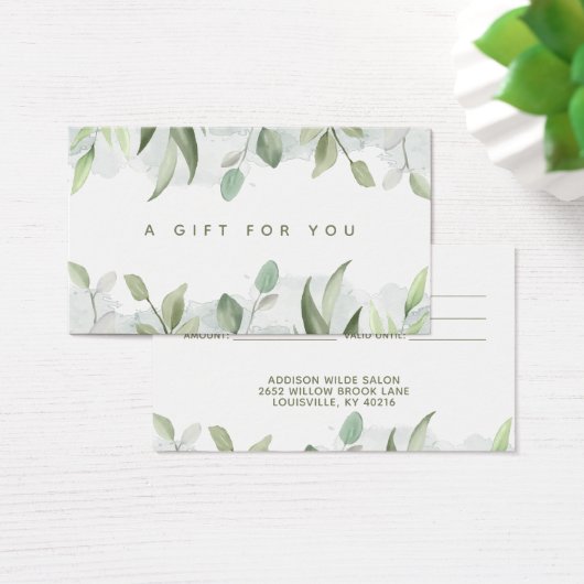 Carte cadeau d'affaires Rustic Watercolor Greenery (Bureau)