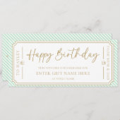 Carte cadeau d'anniversaire à Mint Green Happy (Devant / Derrière)