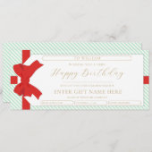 Carte cadeau d'anniversaire de Bow Green Stripe (Devant / Derrière)