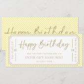 Carte cadeau d'anniversaire Jaune (Devant / Derrière)