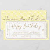 Carte cadeau d'anniversaire Jaune Bébé (Devant / Derrière)