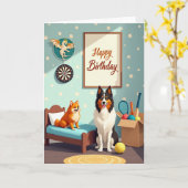 Carte cadeau d'anniversaire pour chiens joyeux (Fleur jaune)
