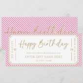 Carte cadeau d'anniversaire rose joyeux (Devant / Derrière)