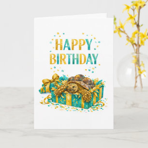 Carte Cadeau d'anniversaire Tortue sulcata sarcelle et o