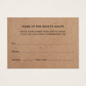 Carte cadeau de beauté moderne Faux Gold imprimé K (Dos)