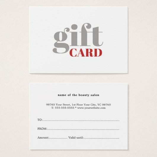 Carte cadeau de beauté simple gris rouge blanc (Devant & derrière)