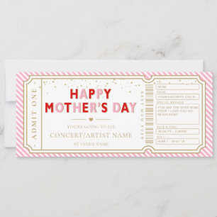 Carte cadeau de billet de concert à rayure rose