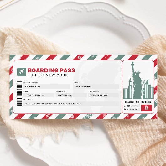 Carte cadeau de billet d'embarquement pour Noël à 